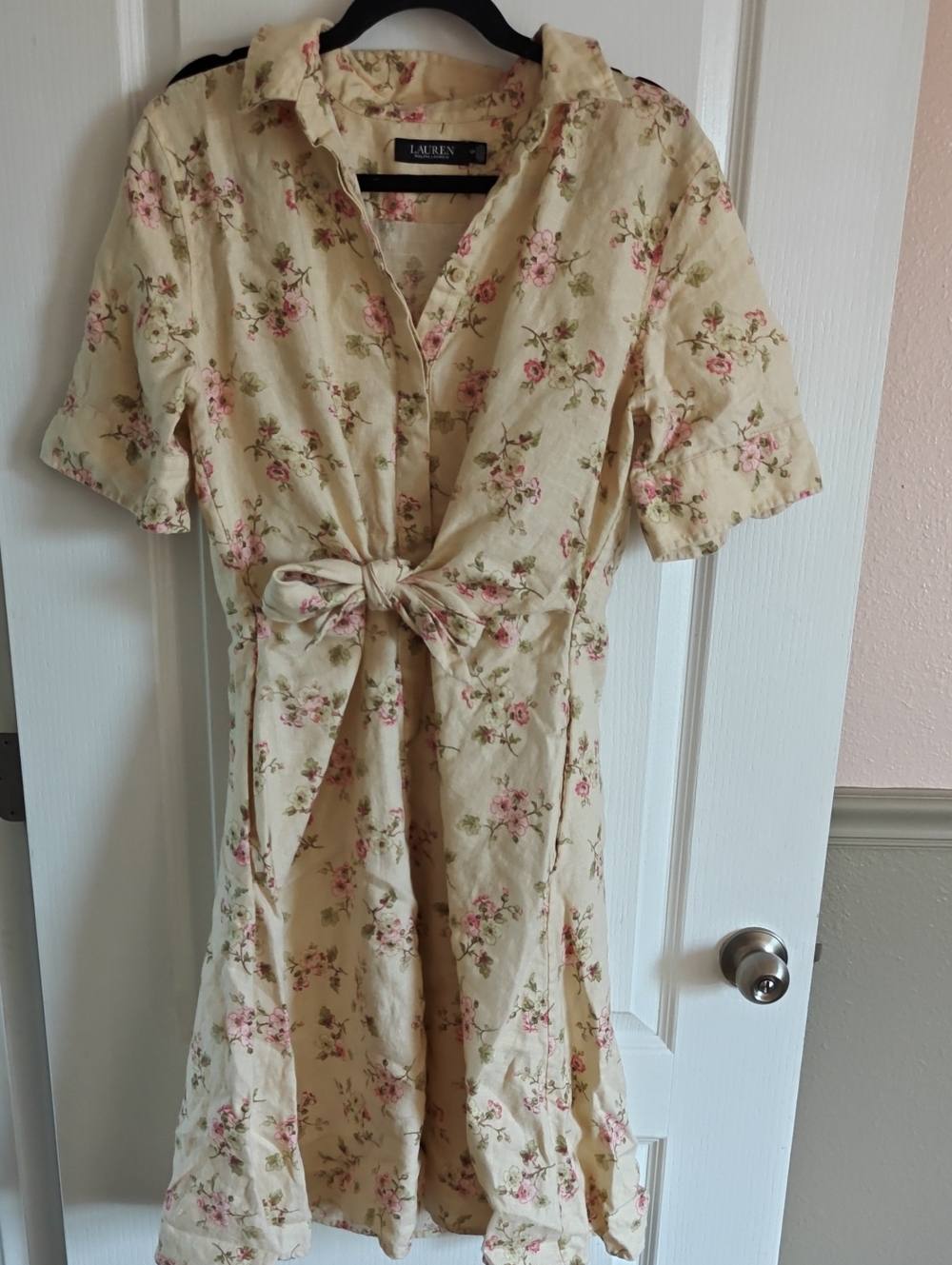 Ralph Lauren Cream Midi Dress with Pink Floral Print